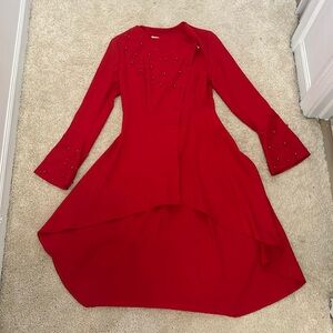 High low red shirt